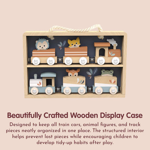 Set Playset 24m+ Set SPEEDY MONKEY Wooden Train Toy for Kids | Animal Train with Storage Display Case for Toddlers |