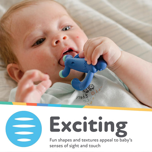 Nuby Geo Zoos Massaging Teether - Baby Teething Toy - Soft Easy Grip - 3+ Months - Blue Gorilla