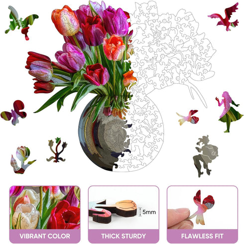 5MM 500 (18.7"*16.7") Ruikiyart Wooden Puzzles for Adults, Pieces Flower Mother's Day Puzzles, Floral Wood Jigsaw