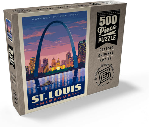 MyPuzzle St. Louis, MO Vintage Poster, Gateway Arch at Sunset, Premium 500 Piece Jigsaw Puzzle