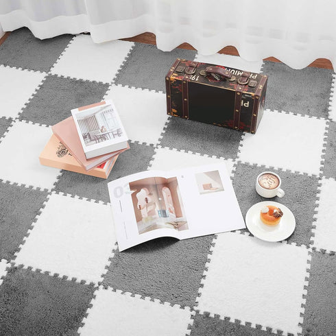 15 Flutesan Pcs Winter Plush Puzzle Foam Floor Mat Interlocking Carpet Tiles Anti Slip Soft Warm Squares EVA Foam
