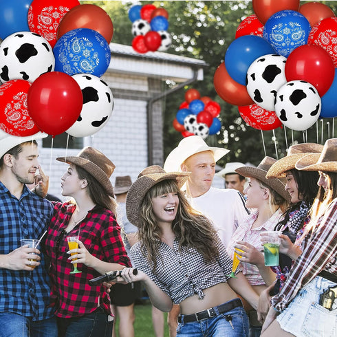 60 Pieces Blue Red Western Cowboy Bandana Balloons 12 Inch Latex Balloons Arch Garland for Baby Shower Birthday Party