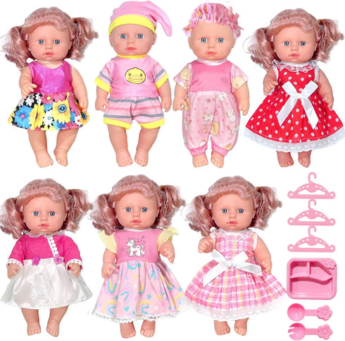 ARTST Doll-Clothes-Accessories 7 Set Baby-Doll-Clothes Suitable for 8-10-Inch-Dolls Included Tablewar and Hangers