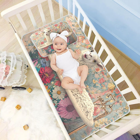 WDdZzyy 28" 52" Cartoon Llama Retro Bathtub Cooling Baby Bed Mattress x Washable Padded Crib for Kids, Adult
