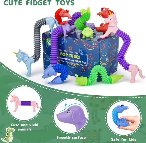 20 3-8 PCS Animal Pop Tubes Fidget Toys, Party Favors Toddlers Kids Travel Entertainments, Classroom Prizes,Carnival
