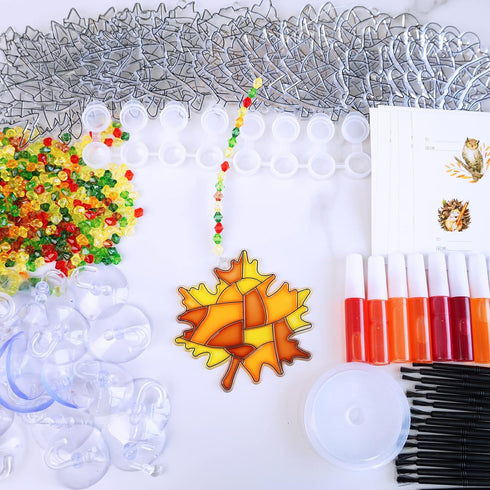 27 Sets Winlyn Fall Leaf Suncatchers Ornaments Decorations DIY Window Paint Art Suncatchers Craft Kits Autumn Maple