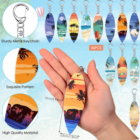 Bucherry 36 Pcs Beach Favors Keychain Gifts Set, Wooden Surfboard Slippers and Sea Turtle Keychains for Luau Party