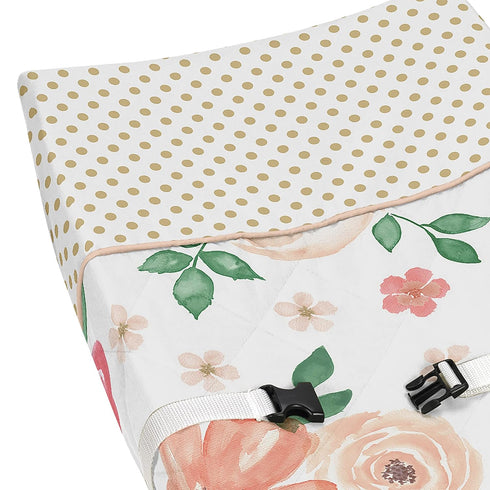 Sweet Jojo Designs Watercolor Floral Changing Pad Cover - Peach, Green, Gold