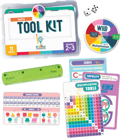 Carson Dellosa Be Clever Wherever Math Tool Kit, 11-Piece Math Games for Kids Ages 6-8, Classroom Supplies