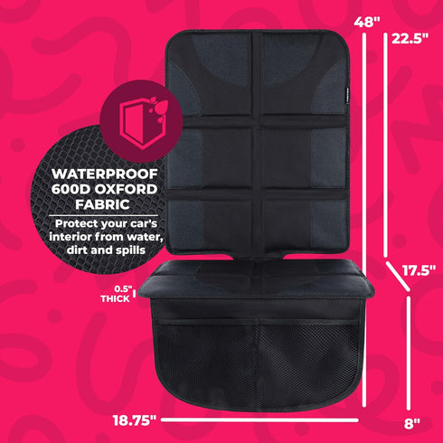 Waterproof Car Seat Protector for Child with Thick Padding, 2 Pockets, Universal Car Seat Pad & Mat - Black
