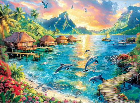 300 Piece Puzzles for Adults, Large Piece Jigsaw Dolphin Puzzles, Recycled Cardboard Paper Games for Kids Adults