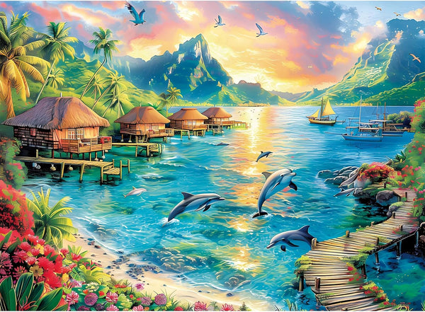300 Piece Puzzles for Adults, Large Piece Jigsaw Dolphin Puzzles, Recycled Cardboard Paper Games for Kids Adults