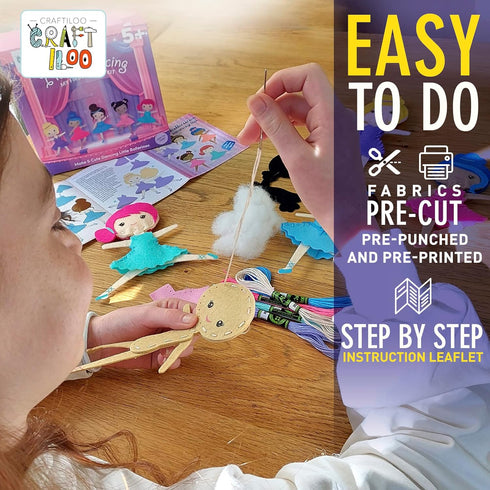Set 5-12, CRAFTILOO Ballerina Dancers Sewing Kit for Kids, Fun and Educational Craft for Boys and Girls Age Sew Your
