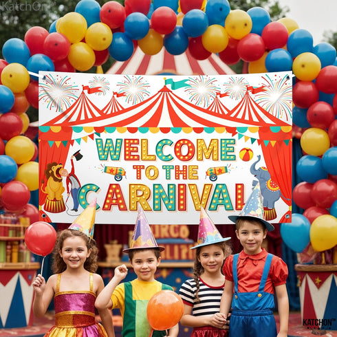 KatchOn Welcome To The Carnival Banner, XtraLarge 72x44 Inch Carnival Theme Party Decorations and Backdrop