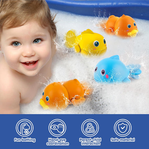 Dwi Dowellin Bath Toys for Toddlers, Magnetic Fishing Games, Mold Free Wind-up Swimming Fish Duck Whale