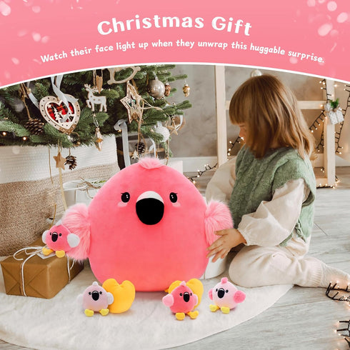 Tummy Mommy 4 Tezituor Pink Flamingo Stuffed Animal,Easter Valentines Gifts Flamingo Plush for Girls Kids Toddlers