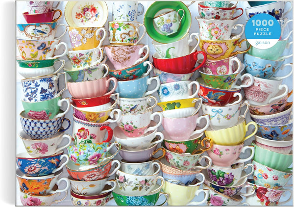 Galison Teacups Julie Seabrook Ream 1000 Piece Puzzle, Vibrant Teacups Design
