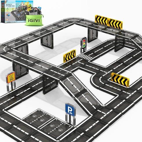 Magnetic Tiles Road Set, STEM Magnet Toys for Kids Ages 3-5 4-8,