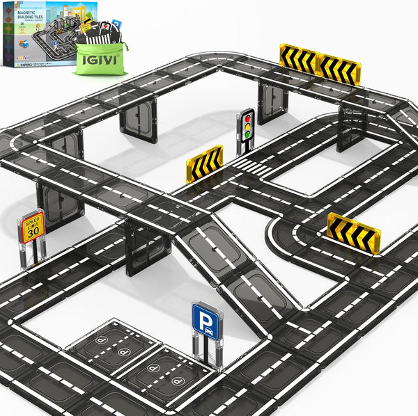Magnetic Tiles Road Set, STEM Magnet Toys for Kids Ages 3-5 4-8,