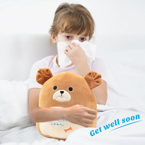 Easfan 13'' Brown Get Well Soon Puppy Plush Pillow, Soft Cute Shar Pei Dog Gifts for Kids Patient Feel Better for Women