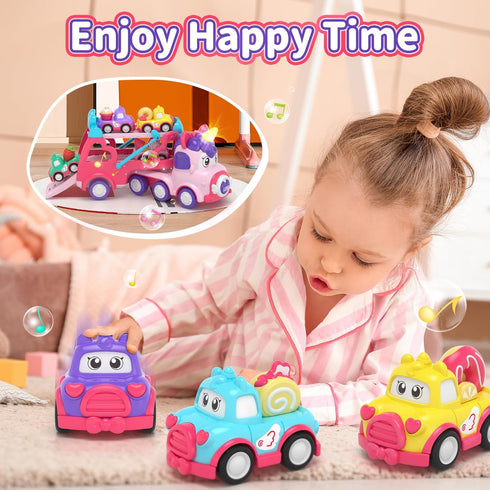 7 1 1 2 2 3, 1 2 3 usrela in Unicorn Carrier Truck Toy for Year Old Girl Car with Light & Music, Princess Toddler Girl