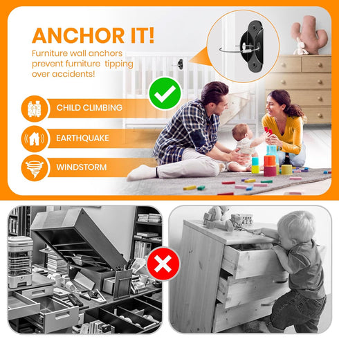 (10 Pack) 400lbs,Wall Furniture Anchors for Baby Proofing Anti Tip Furniture Anchors Securing Anchor Earthquake Straps