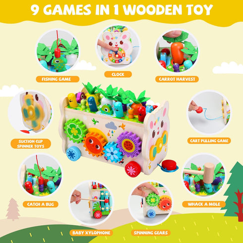 9 1 1 Hammering 1-3, harvest,1 in Montessori Toys for Year Old, Wooden Pounding Toy Game with Xylophone for Toddlers