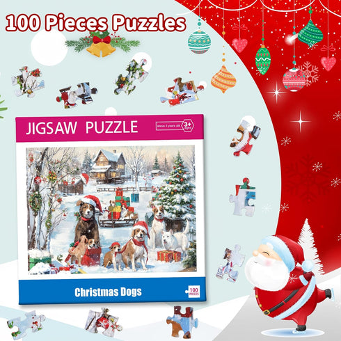 100 4-6 6-8 8-10, 4-8 3-5, Piece Christmas Puzzles for Kids Ages Christmas Dogs Jigsaw Puzzles for Ages Educational