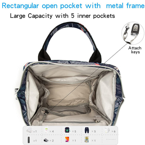 Backpack BackpackFor Floral Diaper Bag with USB Charging Port Stroller Straps and Insulated Pocket,Travel Nappy
