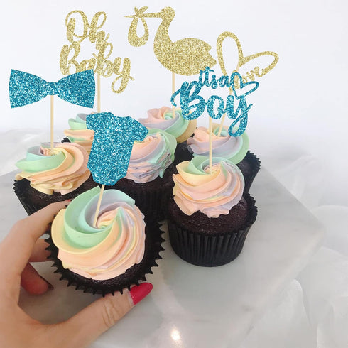 Gyufise 36 Pack Oh Baby Cupcake Toppers, It's a Boy Glitter Cake Picks for Baby Shower & Birthday Party Supplies