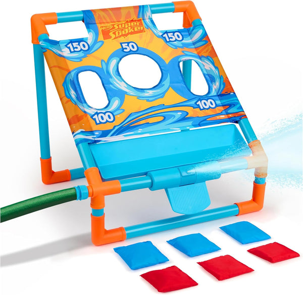NERF Super Soaker Toss ‘N Splash Cornhole Set, Bean Bag Toss Game for Kids with Water Twist for Outdoor Fun