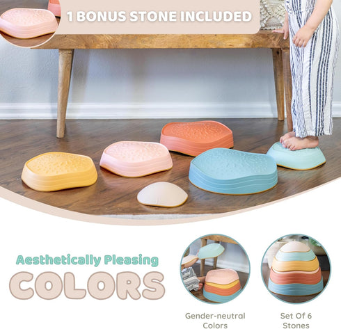 Balance Stepping Stones for Kids (6pcs) - Toddler Sensory Stepping Stones for Ages 1-3, Balance Play for Toddlers