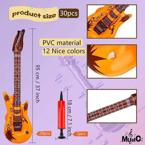 28 Pack Inflatable Guitar - Bulk Inflatable Fake Party Guitar Prop for 80s 90s Themed Birthday Party Favor