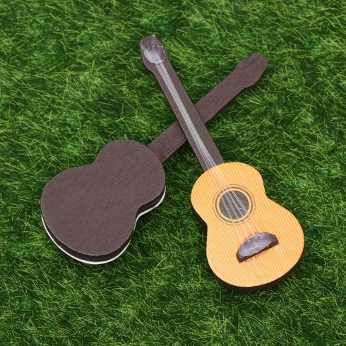 Healifty Base Guitar, 4PCS Wooden Miniature Guitar Dollhouse Musical Instrument Photo Props
