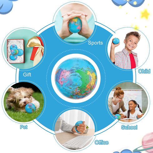 50 Pcs Globe Stress Balls - 3 Inch Mini World Stress Balls for Educational Classroom Party Favors