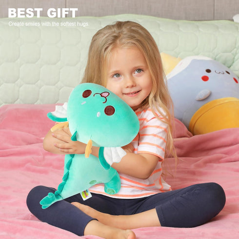 Onsoyours Chubby Dragon Stuffed Animal, Adorable Plushies Soft Huggable Plush Pillow for Kids (Cyan Dragon, 10")