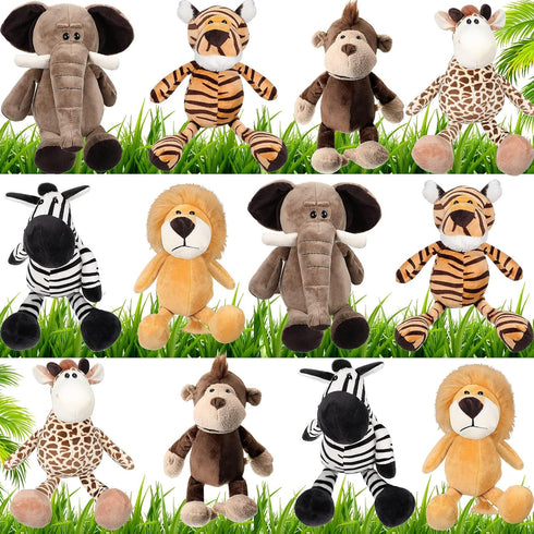 12 Pieces Safari Stuffed Animals, 11.8 Inch Jungle Animal Toys Set for Boys Girls Plush Forest Animals