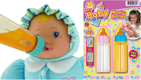 Set 2 701-6 JA-RU Magic Baby Doll Bottles Milk Bottle and Juice Bottle, Great Baby Doll Accessories. with Bottles.