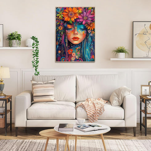 1000 20x28 Inches Puzzles for Adults Pieces, Jigsaw Puzzles with Floral Goddess, with Letters On Back, Colorful