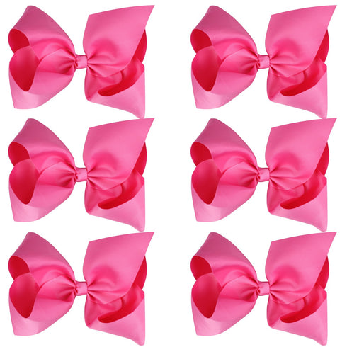 Large Boutique Hair Bows Alligator Clips - 6 Pcs 8 Inch for Infant Baby Girl Teens (Hot Pink)