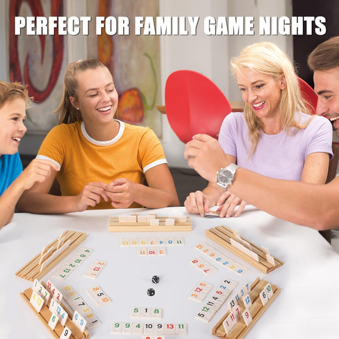 WOOIIROM Rummy 6 6 160 Rummy Rummy Set Cube Game Players Edition with Wooden Racks, Numbers Tiles, Premium Waterproof
