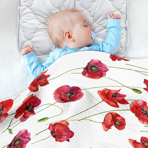KICPOAY 30x40 Inch Swaddle Blanket for Red Poppy Flowers Baby Receiving Blanket Muslin Baby Swaddles Soft Cotton