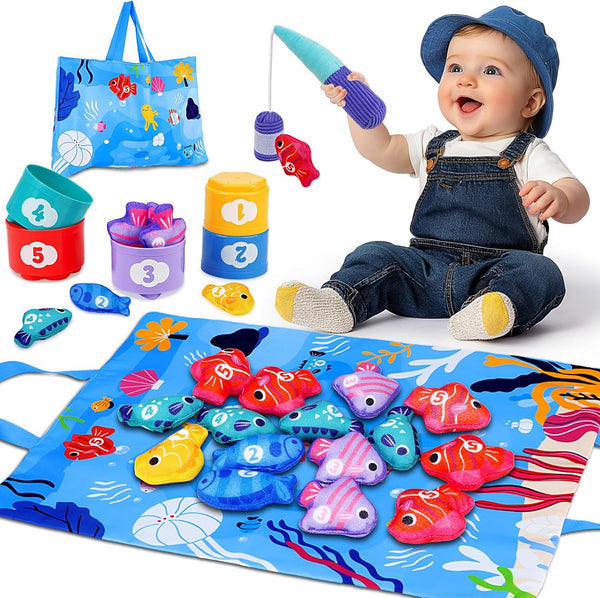 Arovan Montessori Toys for 1 Year Old - Cloth Fishing Game with