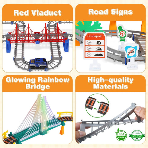Set 5-8, 2 1 100+ 3 4 5 6 7 8+ Electric Train for Kids Ages in DIY Tracks Toy Dual-Layer Tracks with Light-Up Bridge