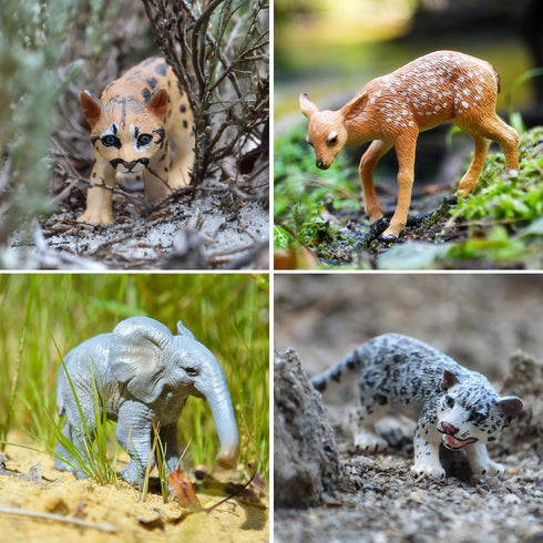 Toymany 12PCS Baby Figurines Forest Animals, Realistic Woodland Figures Toys Includes Elephant, Giraffe, Mountain Lion,
