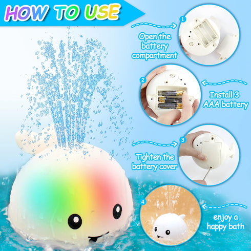ZHENDUO Baby Bath Toys, Light Up Bath Toys, Sprinkler Bathtub Toys for Toddlers Infant Kids Boys, Automatic Spray Water Bath Toy, Pool Bathroom Baby Toy (Whale-w)