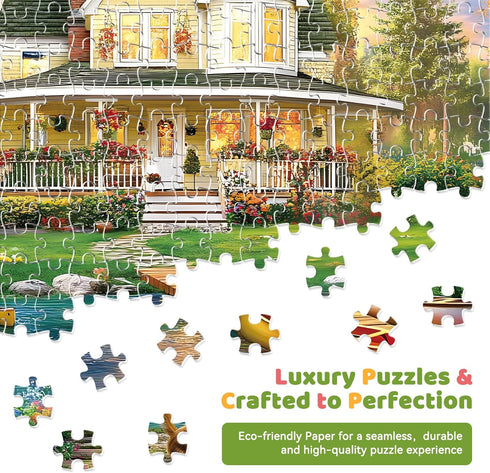 HQXXJW 300 20.5x15 Piece Puzzle for Adults, Large Piece Elderly Jigsaw Puzzle, Lakeside Villa with Cat and Garden