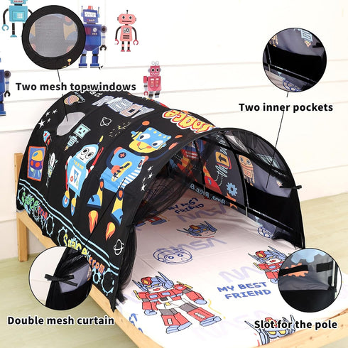 CRAWLBO Set-Up Kids Bed Tent Twin Beds -Cartoons Wonder Play Tents Boys Girls Ventilated Indoor Play Tent Children