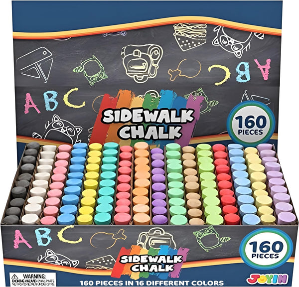 JOYIN 160 PCS Sidewalk Chalks Set-16 Colors Non-Toxic Washable Jumbo Chalk for