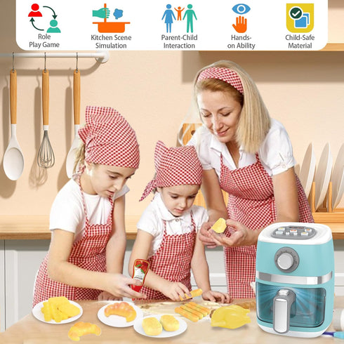Toy Air Fryer for Kids Kitchen Playset, Chef Pretend Play Kitchen Accessories with Color Changing Play Food, Cooking